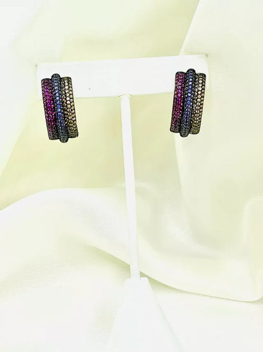 3 Strand Earring with Pink/Lilac/Shampagne Micro Zirconias