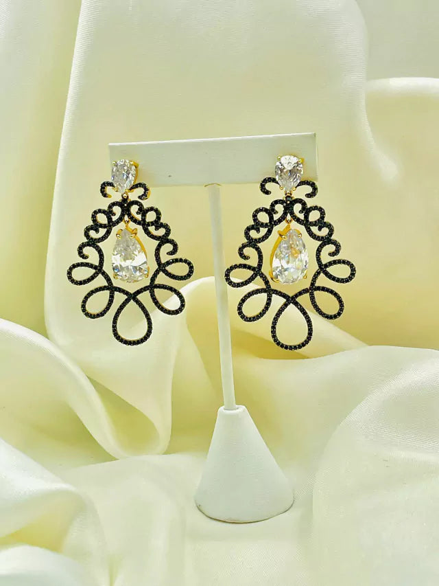 Luxury Crystal Drop Earring with Black Micro Zirconias