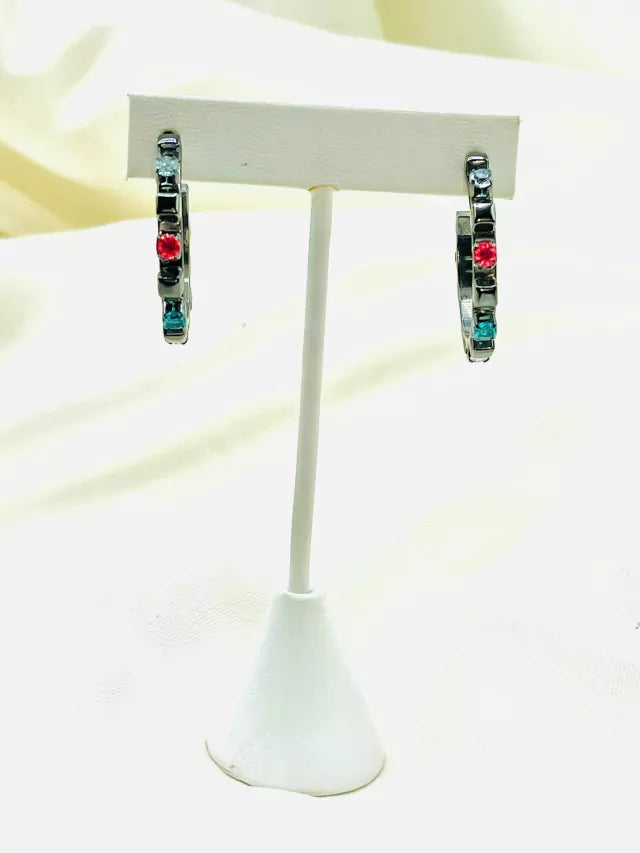 Medium Hoop Earring with Black Rhodium and Colored Stones