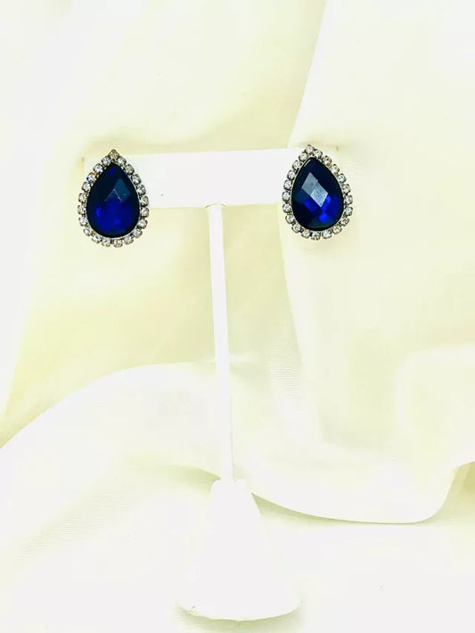 Blue Stone Drop Earring with Rhinestones