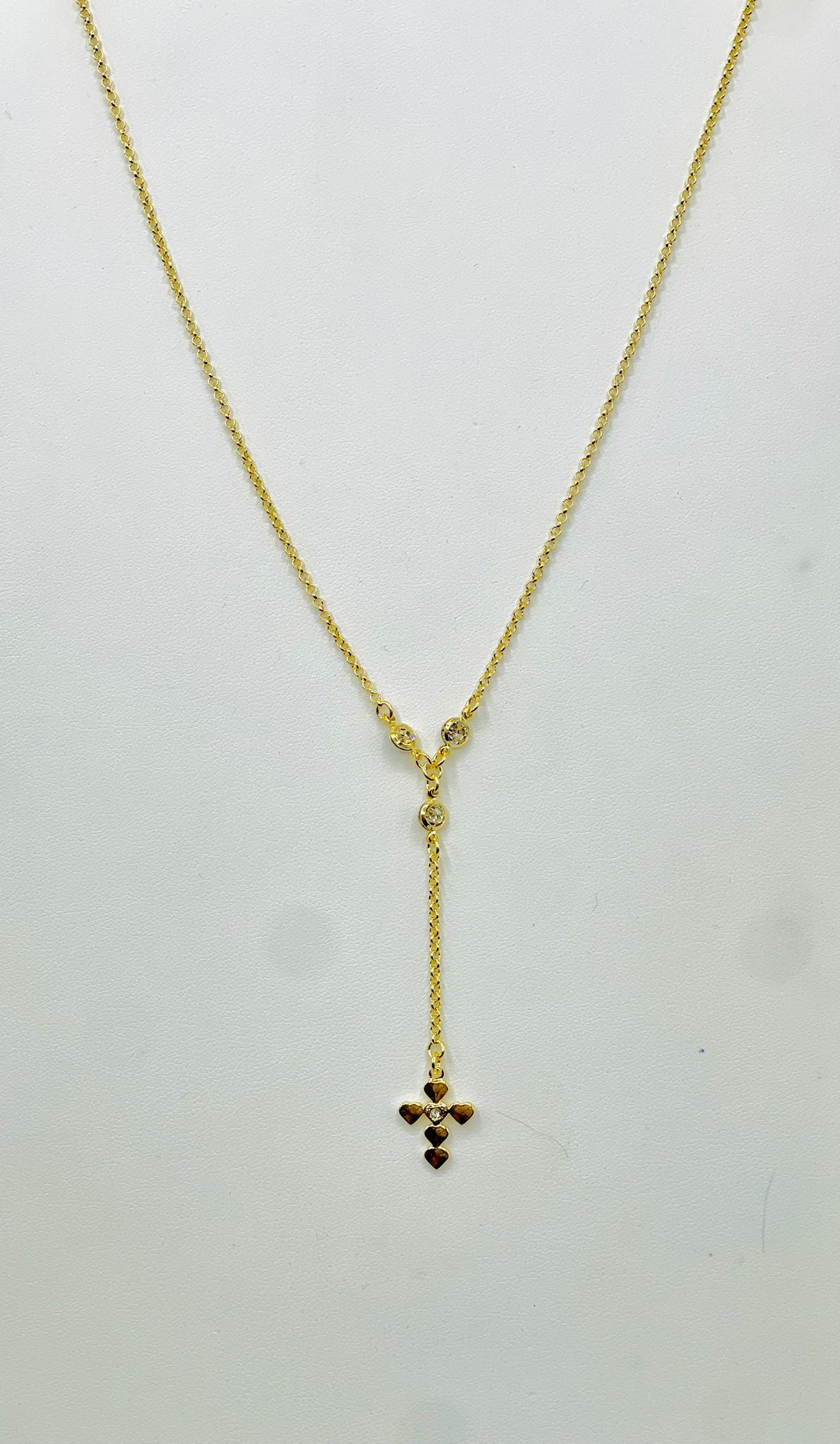 Thin Portuguese link necklace/cross with rhinestones